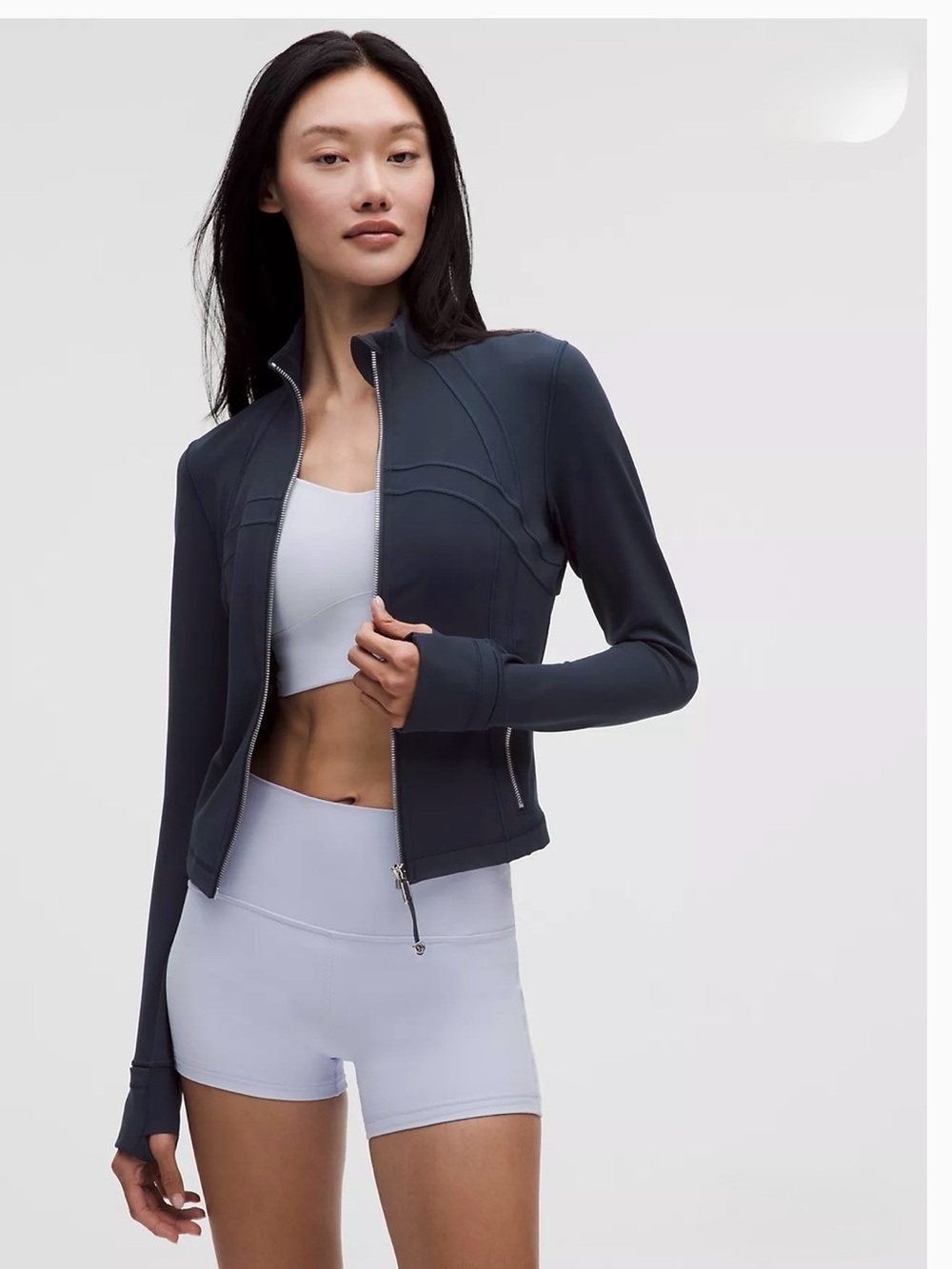 Cropped Black Athletic Zip Jacket with Thumbholes